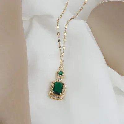 Classic Green Rhinestone Chain Pendant Earrings Set (4 pcs)
